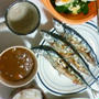 ブロッコリーのデリサラダと秋刀魚、回鍋肉と残り物カレー