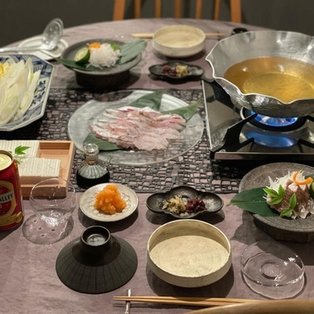 一尾880円の真鯛で、湯引きと出汁しゃぶの夜ごはん