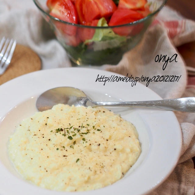 レンジで簡単♡包丁まな板不要♡コーンスープdeチーズリゾット♡