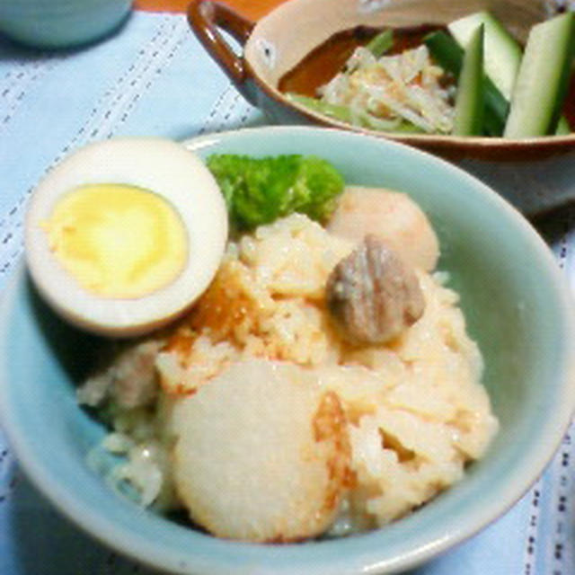 里芋とブタ肉のミルク炊き込みご飯♪♪♪