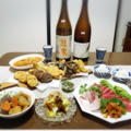 【家飲み/日本酒】 写楽 純米吟醸 / MIYASAKA 純米吟醸 中取り　* 秋野菜の天ぷらと 市場のお刺身