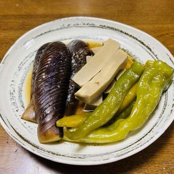 高野豆腐・茄子・万願寺とうがらしの炊いたん