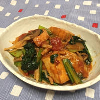 しゃっきり野菜と豚肉、厚揚げの即席トマト炒め煮
