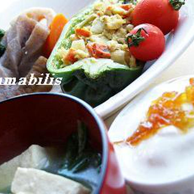 玉子と煮物の定食