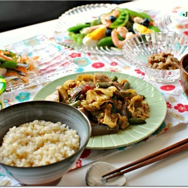 ☆ししゃもと菜の花のマリネ・キャベツごま味噌炒め　8日の朝ごはん☆