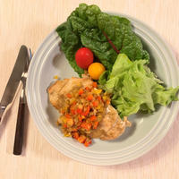 鶏のレモンソテー♪パプリカとレンズ豆のソース