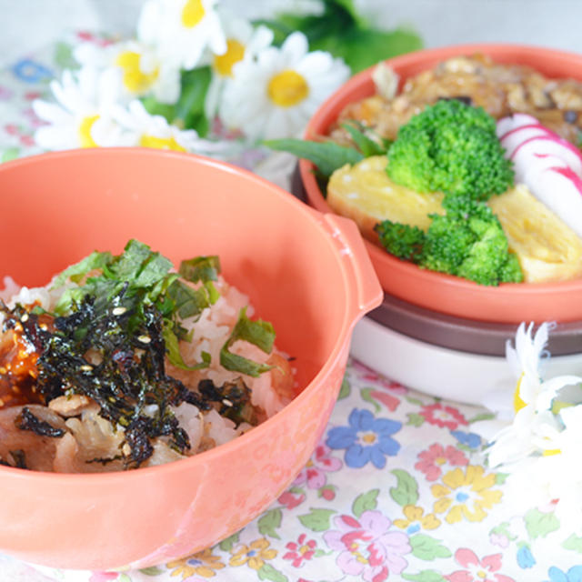 蒸し肉団子と混ぜご飯のお弁当＊＊