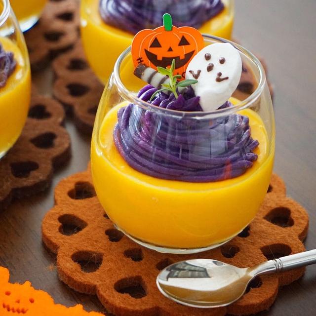 2018ハロウィン＊かぼちゃと紫芋のモンブランムース