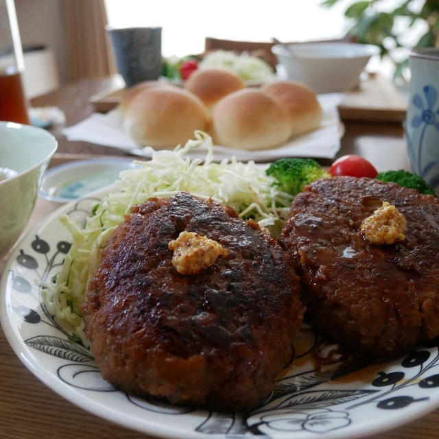 れんこん入り和風ハンバーグ、昼ごはん#本日のおうちごはん