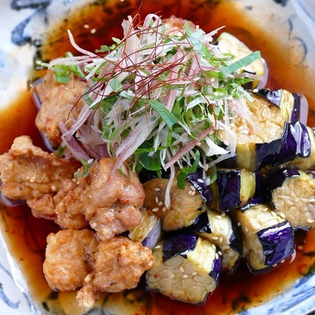 鶏のから揚げと揚げ茄子の中華南蛮漬け