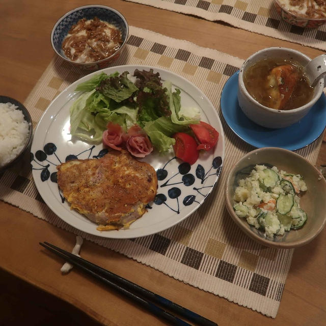 旦那さんのリクエスト：豚テキ～ピカタ風の晩ご飯　と　オレガノ：ケントビューティーの花♪