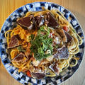 鰹のたたきでパスタ