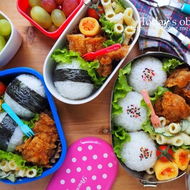 遠足ごっこの唐揚げ弁当♩とおにぎり弁当の詰めるコツ