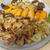 鶏の山賊焼と、焼き椎茸、焼き野菜