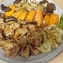 鶏の山賊焼と、焼き椎茸、焼き野菜