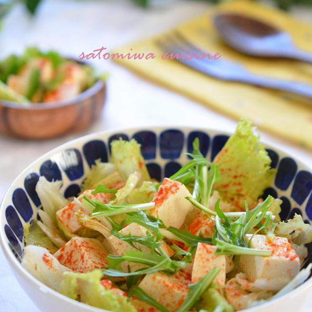 朝食に♪簡単お豆腐サラダ☆パプリカドレッシング♬