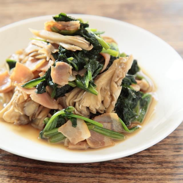 【料理】舞茸、ほうれんそう、ベーコンのバター炒め