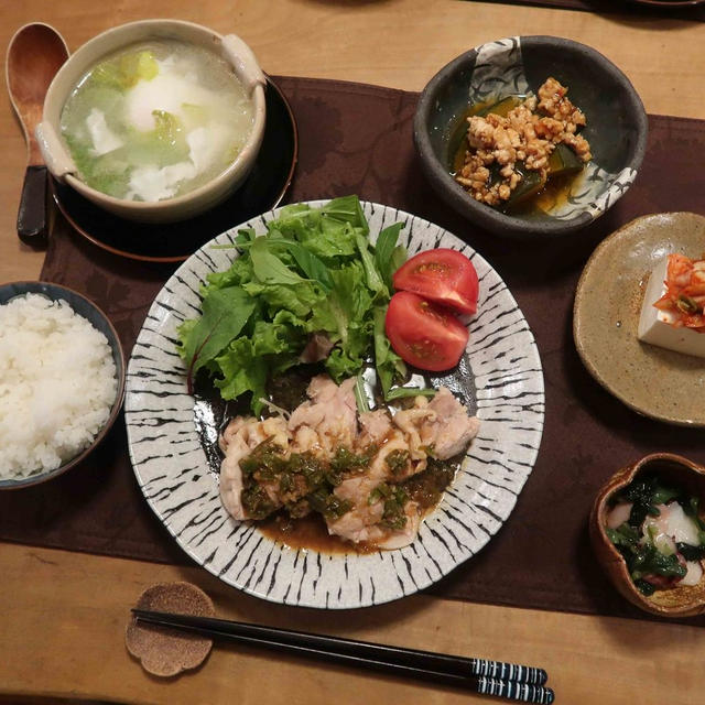 よだれ鶏とカボチャのそぼろ餡かけの晩ご飯　と　”六甲山高山植物園”その②