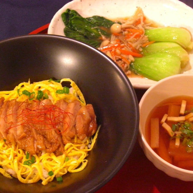 照り焼き丼と青梗菜のきのこあんかけ