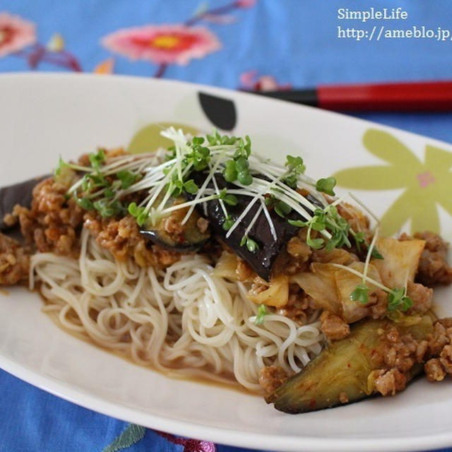 ﾐﾝﾁでお手軽豚ｷﾑﾁでｺﾞﾏﾄﾞﾚそうめん