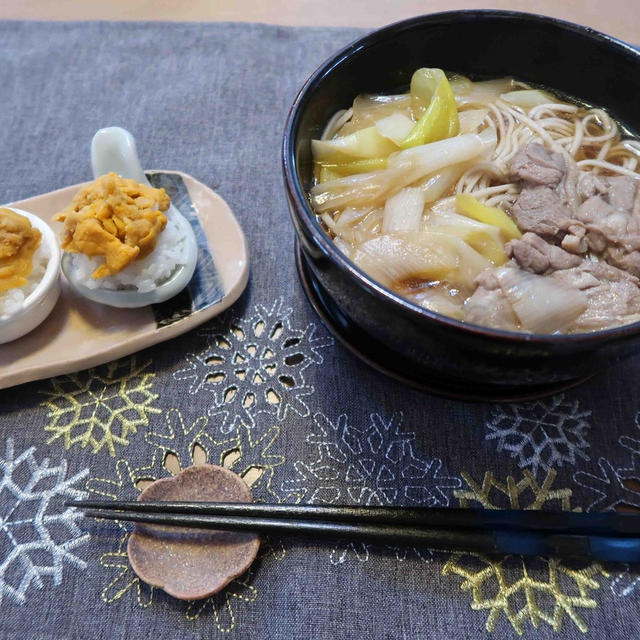 鴨南蛮＆雲丹ご飯　と　和朝食♪