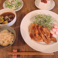 ～今日の晩ごはん　豚肉の照り焼きと舞茸とみょうがのスープ～