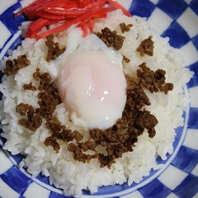 6月18日　　甘辛そぼろと温玉丼