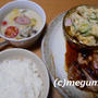 鶏もも肉のマーマレード焼きのポテサラ添え＆野菜たっぷり豆乳スープ