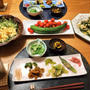 こんにゃく麺で冷やし中華、ゴーヤチャンプルー、プランターのきゅうりプチトマトと小鉢9品で万死