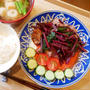 牛肉とサラダビーツの葉の炒めもの、昨日の晩ごはん／グリーンスナップ×カインズ