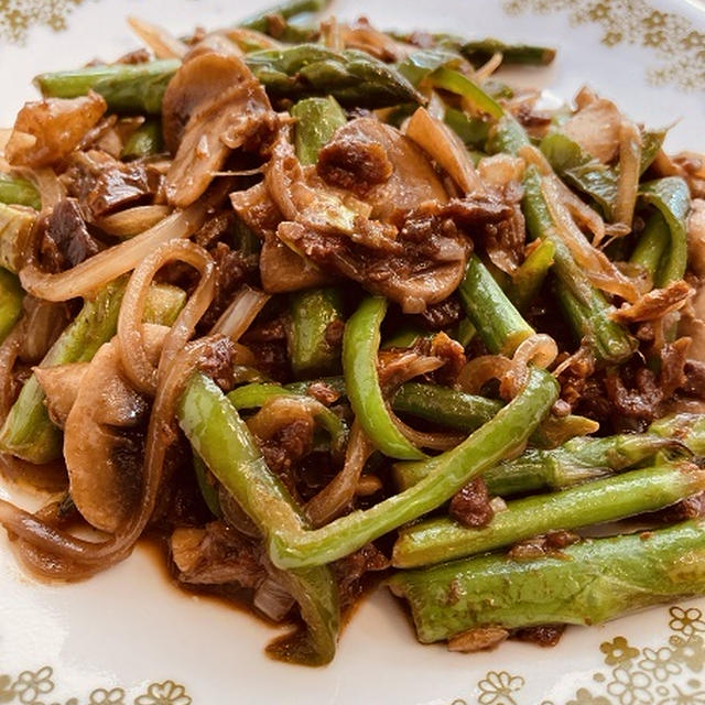 アスパラガスとお野菜のペペロンチーノ炒め　 レシピ　#レシピ　#自然農アスパラ　#プラントベースレシピ