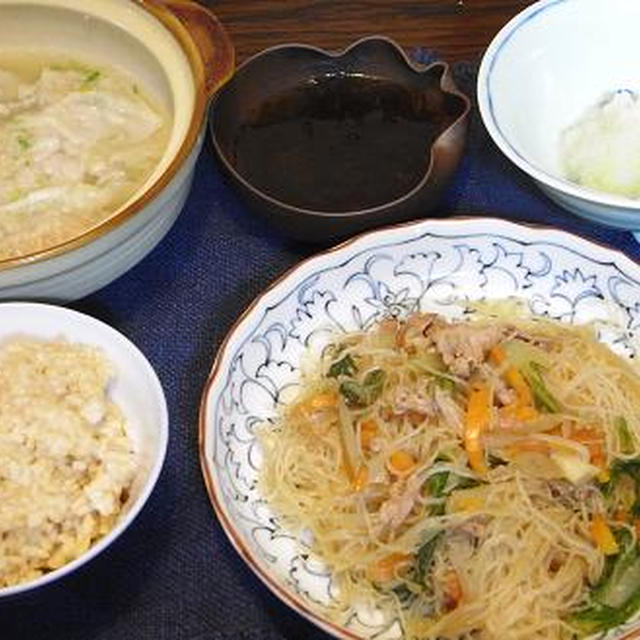 キャベツの芯でワンタン＆花小梅でランチ