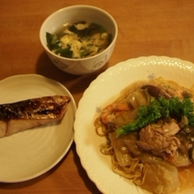 鰆の塩麹漬けとあんかけ焼きそば