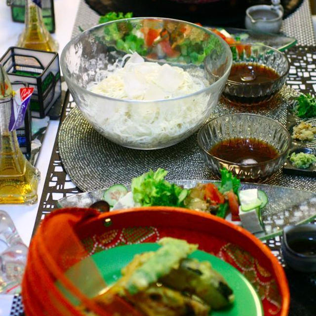 i-kitchen　夏そうめん、蛸と野菜の天ぷら