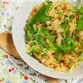 誰でも成功できる作り方♫水菜ときのこのひき肉ピリ辛チャーハン
