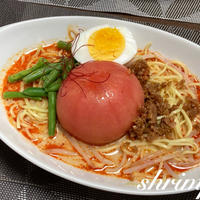 まるごとトマトのめんつゆ漬け。を坦々麺にのせました♡