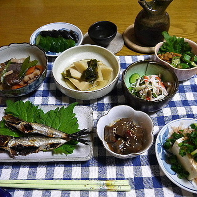 【晩酌】筑前煮・わかたけ煮・納豆おくら・うるめ丸干し…