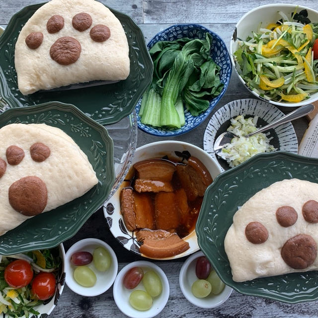 【お休みお昼ご飯】肉球パオ★ラインでおしゃべりしながらこね作業★