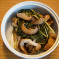 水菜と椎茸、油揚げの簡単な淡色煮浸し