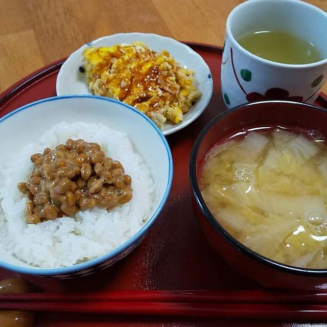 鶏挽肉のオムレツと白菜の味噌汁