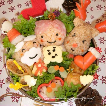 ♪クリスマスキャラ弁♪サンタ＆トナカイ♪クリスマスカード作りました