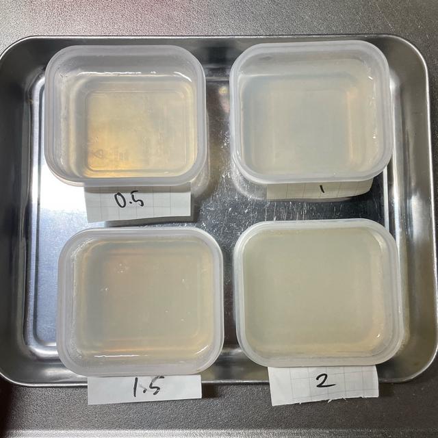 【実験】寒天を理想の固さに調整するには？使う量による固さの違い＆離水を比較
