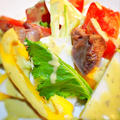 鶏の砂肝とかぶ、赤、黄色パプリカのバーニャカウダ風サラダ