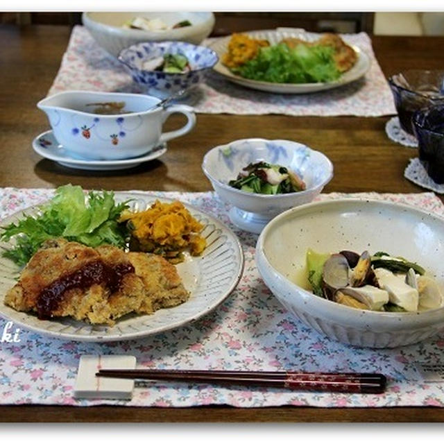 牛カツ＆青梗菜とアサリの酒蒸し　ちょっとあわただしいお夕飯