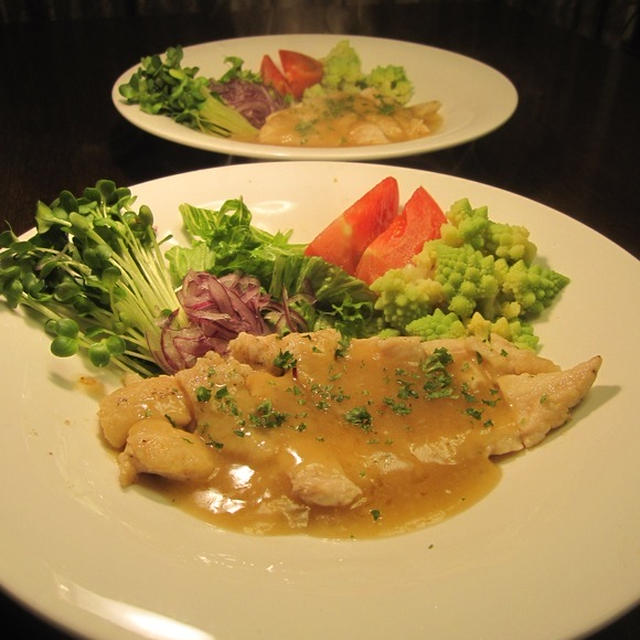 鶏むね肉の低温調理法　（料理教室前の仕上げ）