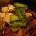 焼き豆腐と根菜、四角豆の炊き合わせ
