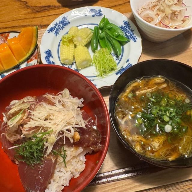 【ヤングコーン かつおの漬け丼と新玉ねぎのマリネ　初めてシリーズ第49弾】