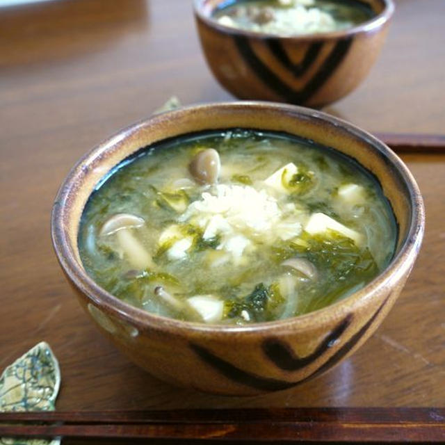 あおさ海苔の豆腐としめじのお味噌汁♪