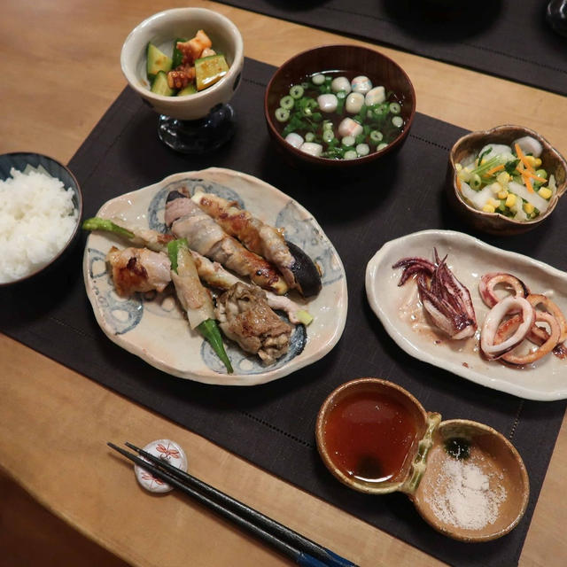 いろいろ野菜の豚巻の晩ご飯　と　ヒゴタイの花♪