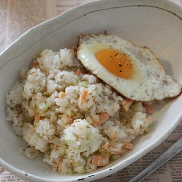 鮭とセロリのバジルごはん